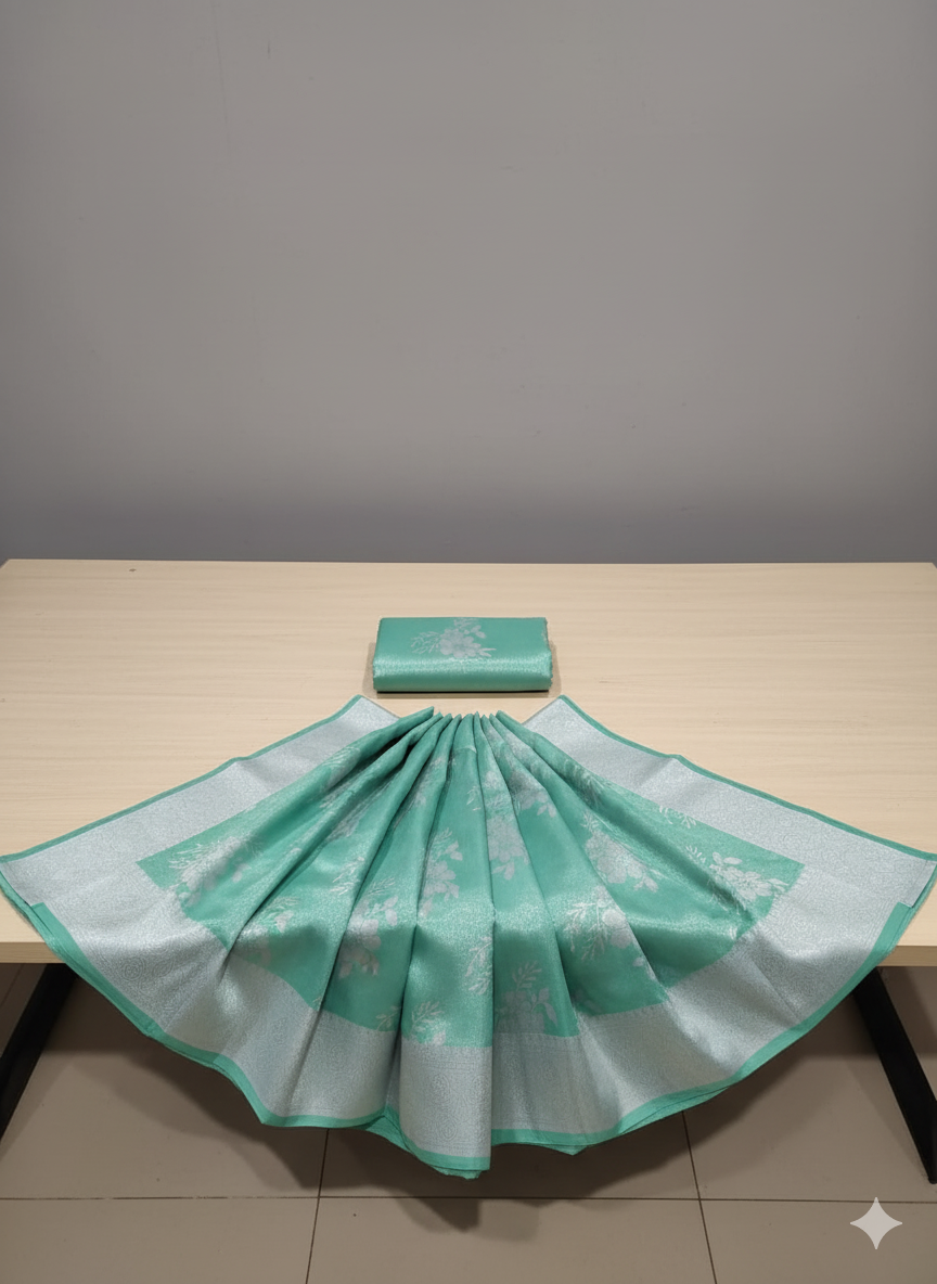 Pastel Mint Green Soft Silk Saree with Silver Zari Weaving