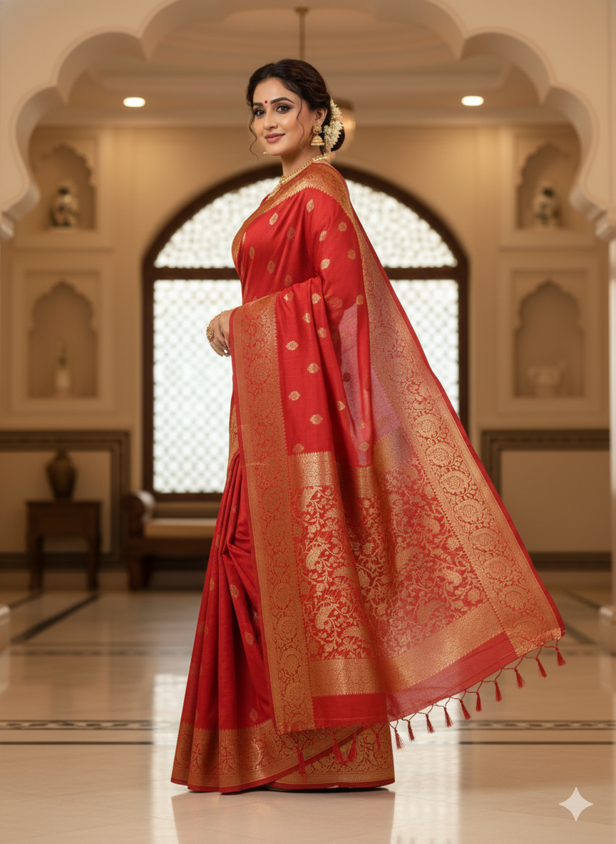 Classic Red Kanchipuram Silk Saree with Rich Golden Zari Border